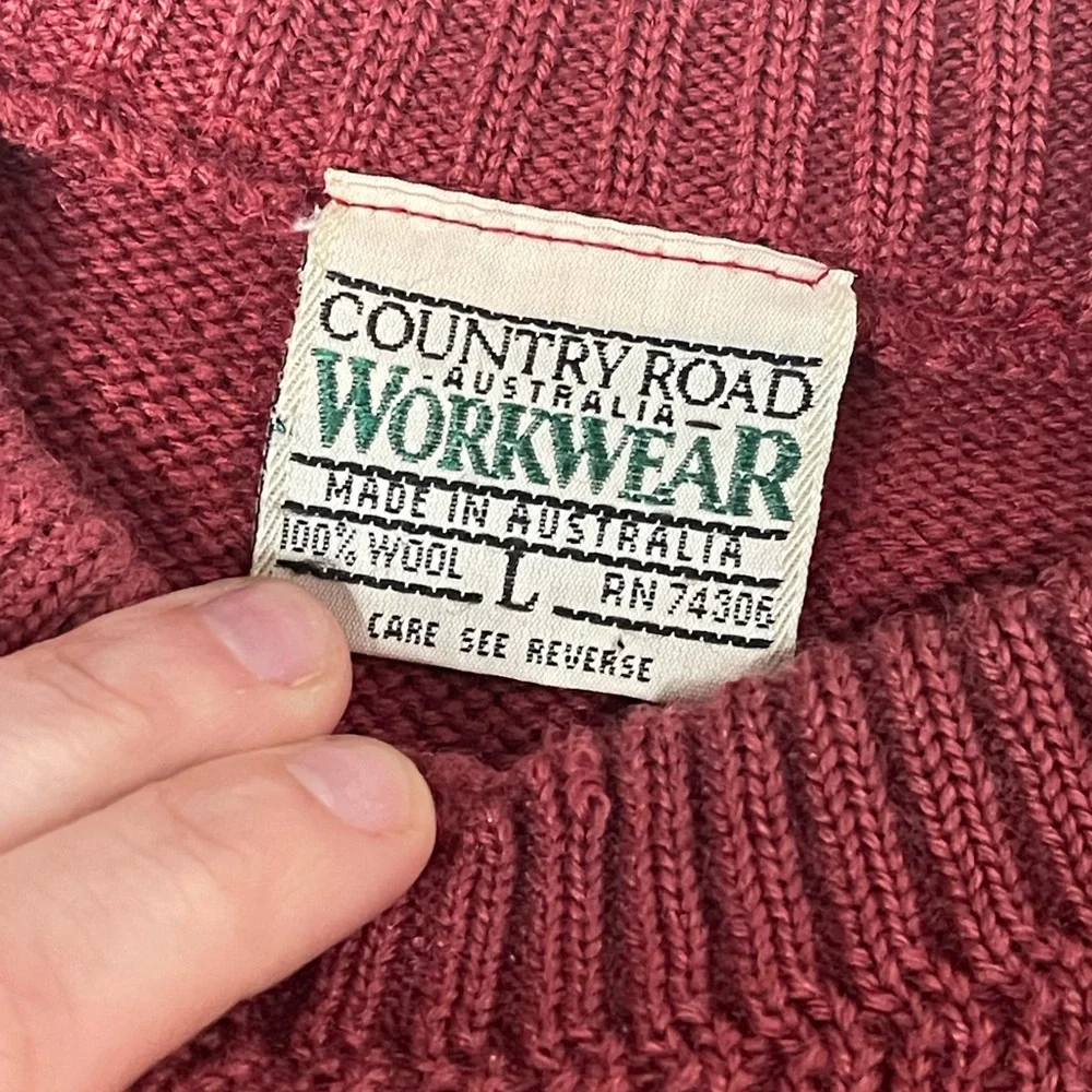 Genuine Country Road Work Wear Maroon Knit Crew Pull Over Compass Sweater Mens L - Picture 7 of 8
